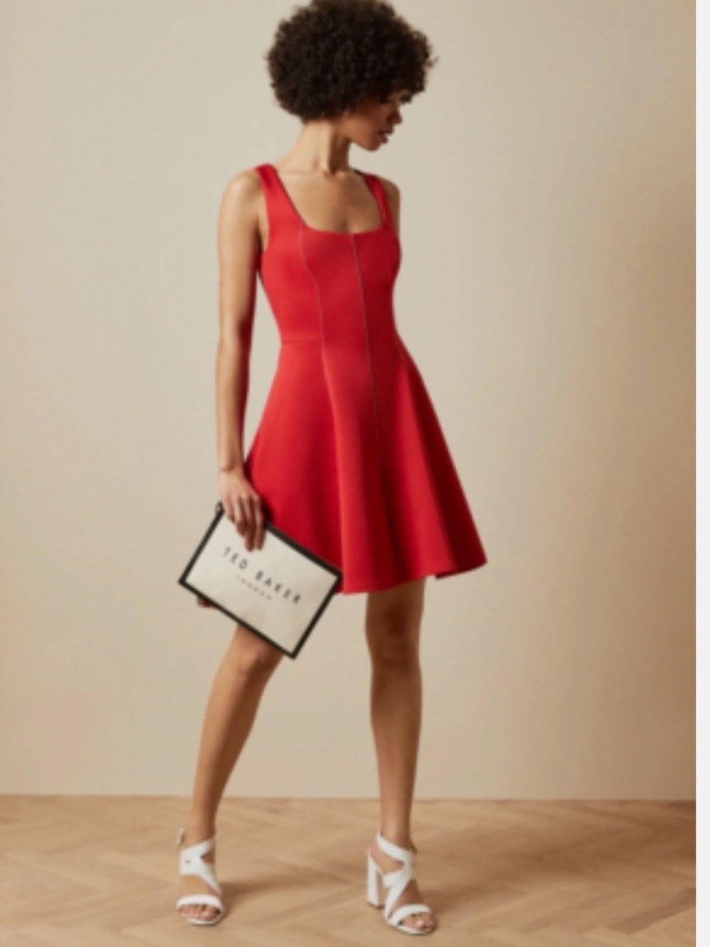 Ted Baker Red Square-Neck Fit & Flare Mini Dress